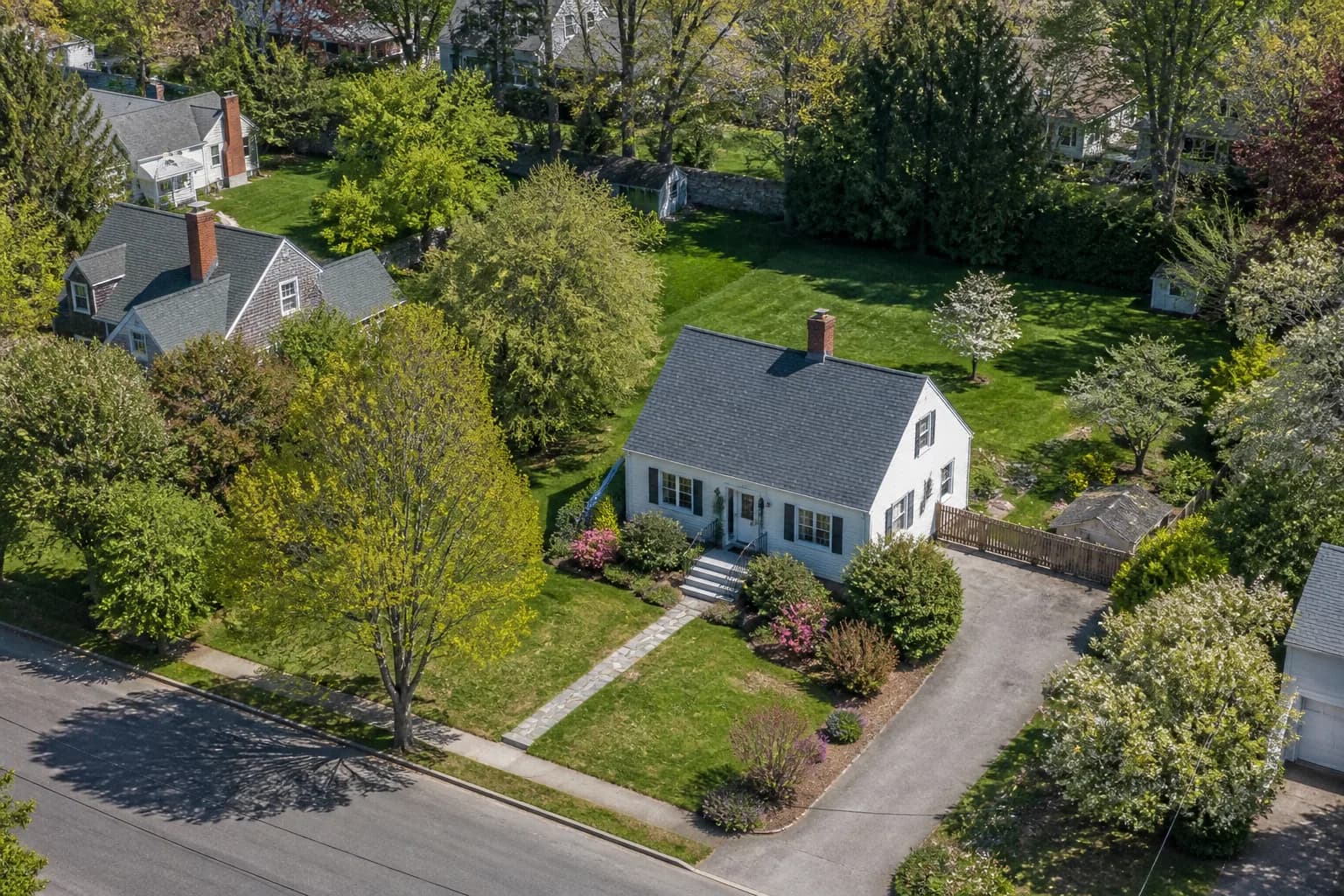 A Massachusetts home and backyard viewed from above